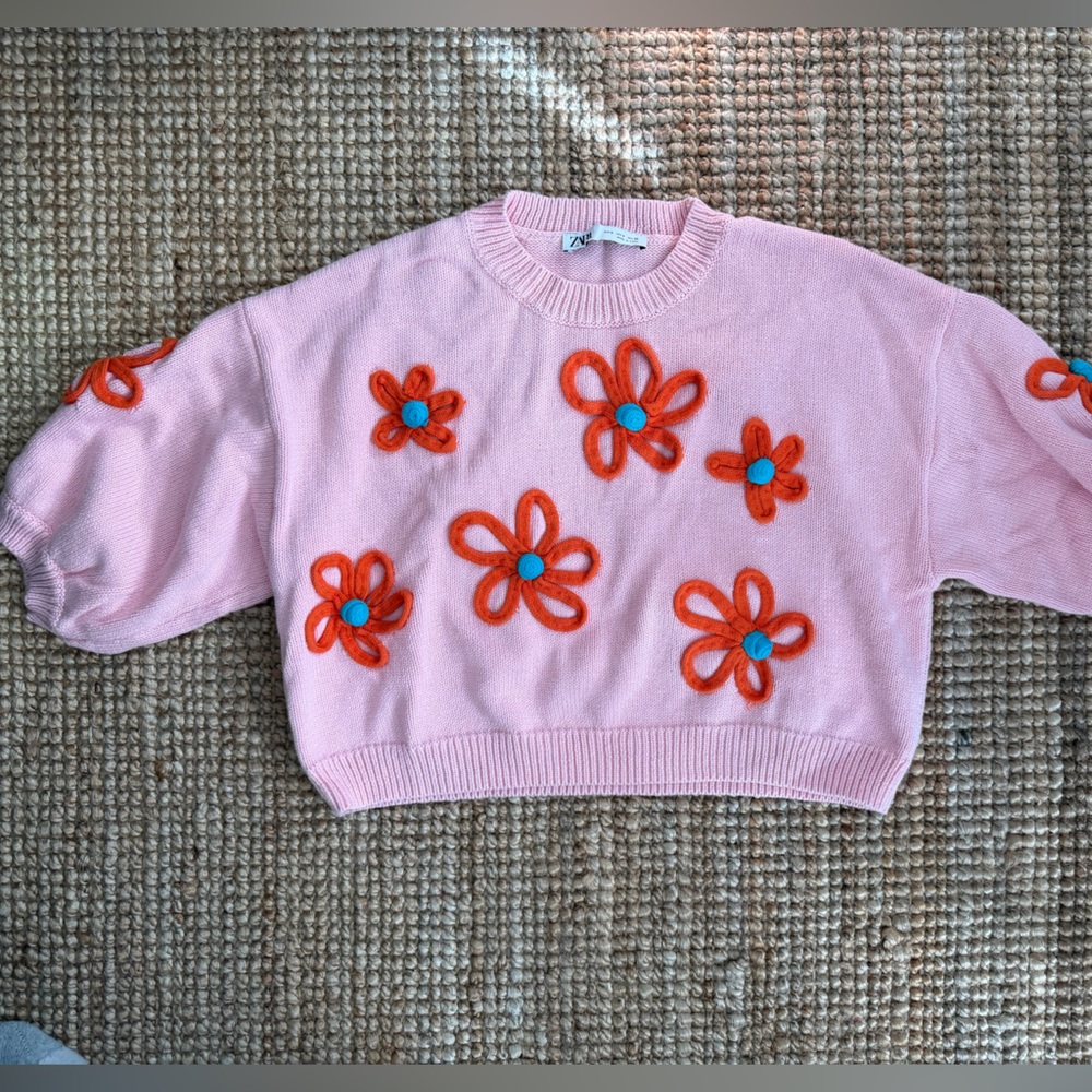 Zara Pink Sweater with Orange Floral Design